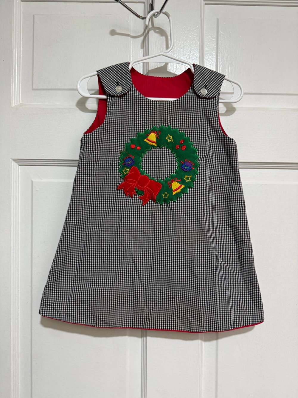18 Month Girls Christmas Wreath Dress Black Gingham Holiday Sleeveless